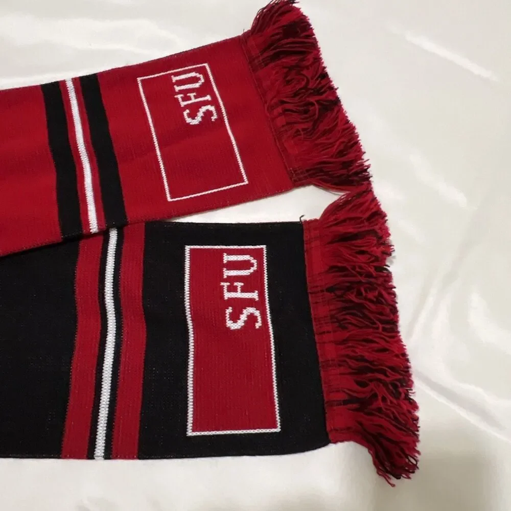 SFU Simon Fraser Beedie School Of Business Red White Scarf Tassels Double Lined